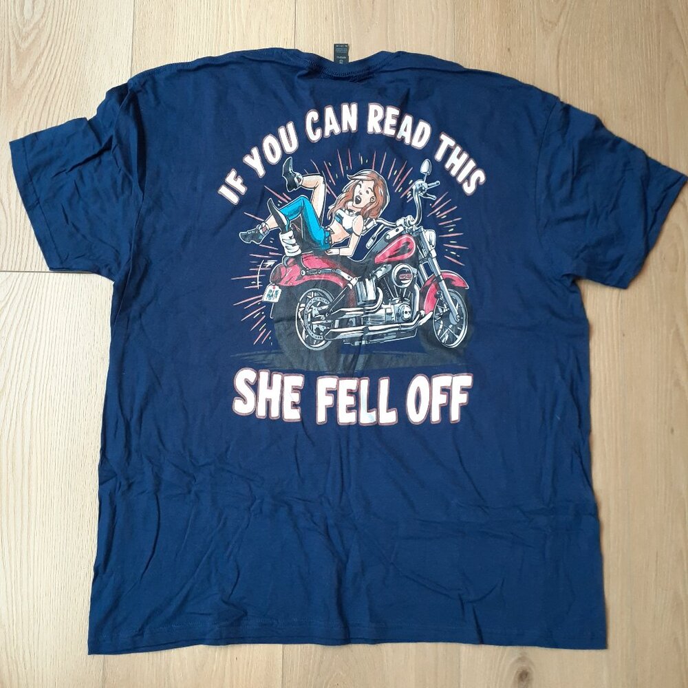 New 2XL If You Can Read This She Fell Off - Navy Blue T-Shirt